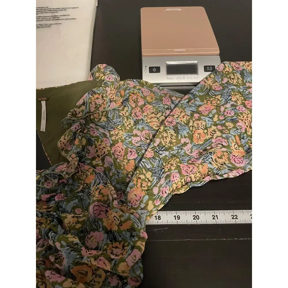 Free People Women Top Large Floral Ruched Puff Sleeve Open Back Cottagecore Boho
